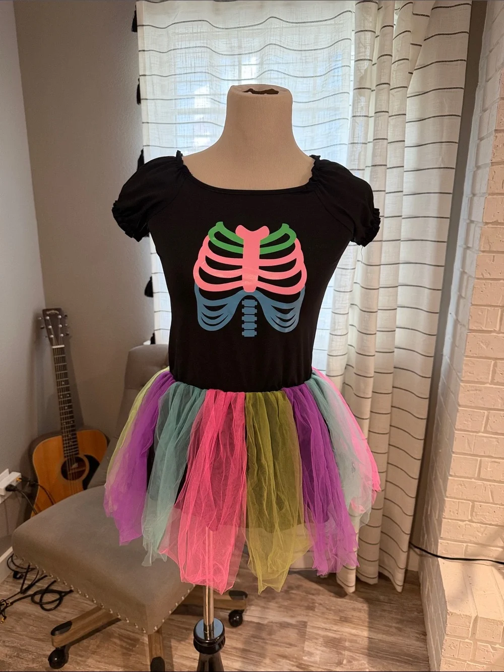 Girls Black Neon Skeleton Tutu Costume ( with leggings)